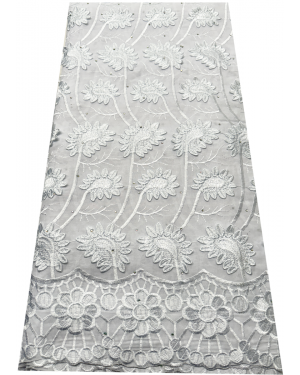 High End Super Quality 3D Swiss Voile Lace- White with tiny Stone