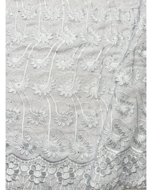 High End Super Quality 3D Swiss Voile Lace- White with tiny Stone