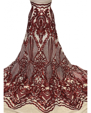 Exclusive Burgundy Sequin Lace Fabric 
