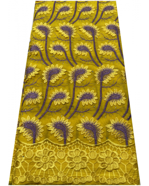 3D High End Super Quality Swiss Voile Lace- Yellow and Purple