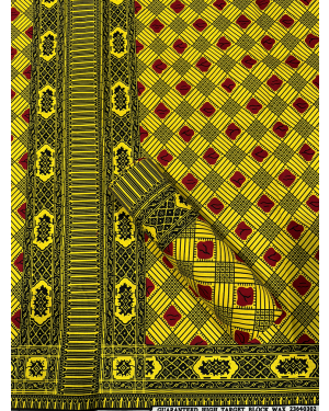 Elegant Cotton Blend African Wax Print  Yellow, Red, Black